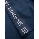 Ombre Men's cotton U-neck longsleeve with piping and chest print - dark blue | Shoptok.si
