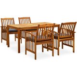 vidaXL 3058088 5 Piece Garden Dining Set with Cushions Solid Acacia Wood (45962+2x312130) Cene