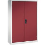 C+P Delavniška omara s krilnimi vrati in predali, ŠxG 1200 x 500 mm, 4 police, svetlo sive / rubinasto rdeče barve | Shoptok.si