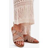Boto Women's Flat Heeled Sandals With Gold Studs Beige Zanira | shoptok.hr