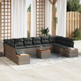 vidaXL 11-delni vrtni kavčni set z blazinami siva poli ratan akacija | Shoptok.si