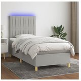  Box spring postelja z vzmetnico LED sv. siva 100x200 cm blago | Shoptok.si