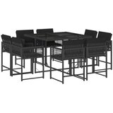 vidaXL Vrtna jedilna garnitura 9-delna z blazinami črn poli ratan | Shoptok.si