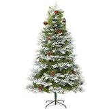  Božićno drvce s LED svjetlima i češerima zeleno 225 cm PVC i PE | shoptok.hr