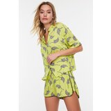 Trendyol Light Green Cheetah Patterned Viscose Shirt Bottom-Top Set | ePonuda.com