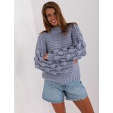 Fashion Hunters Grey-blue oversize sweater with puffed sleeves Cene