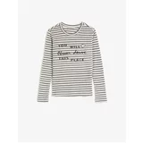 Koton Girls' Gray Striped Text Printed Long Sleeved T-shirt