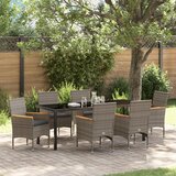 vidaXL 7-delni set jedilnice za vrt z blazinami siva poli ratan, vrtna miza črna 200x80x73 cm kaljeno steklo | Shoptok.si