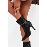 Boto Women's ankle boots on heel with strap and silver element heated black Bellisse Cene
