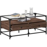  Stolić sa staklenom površinom boja hrasta 98,5x50x45 cm čelik | shoptok.hr