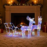  Ukrasni božićni sobovi i sanjke 160 LED žarulja 130 cm akrilni Šareni 43 x 11 x 55 cm (2 kom) | shoptok.hr