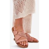 Boto Women's Flat Heel Sandals With Golden Studs Pink Zanira | ePonuda.com