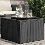 vidaXL Vrtna miza s stekleno mizno ploščo črna 55x55x37 cm poli ratan | Shoptok.si