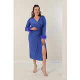 By Saygı Plus Size Dress With Double Breasted Collar, Lined Sleeves and Pile Lycra. Cene