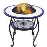 vidaXL Ognjišče z mizico moder in bel mozaik 68 cm keramika | Shoptok.si