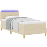 vidaXL Postelja z Box Spring in vzmetnico z LED Krem 90x200 cm Tkanina Cene