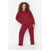 Trendyol Curve Claret Red Crew Neck Knitted Pajamas Set Cene