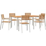 vidaXL set od 7 dijelova za vrtni objed Kvalitetna tikovina, vanjski blagovaonski stol 180x90x75 cm Kvalitetna tikovina, staklene vrtne stolice 2 kom Kvalitetna tikovina i čelik, staklene vrtne stolice 4 kom Kvalitetna tikovina i čelik Cijene