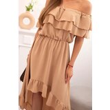 Kesi Włoski Women's off-the-shoulder dress with a longer back camel | Shoptok.si