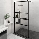 The Living Store pregrada za tuš s polico črna 115x195 cm esg steklo in aluminij - stena za tuš, (21751442) Cene