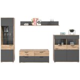 MID.YOU Dnevni Regal Mason, 4-Delno, Siva, Barva Hrasta | Shoptok.si