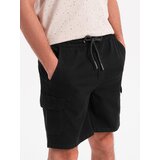 Ombre Men's cotton cargo shorts with elastic waistband - black | shoptok.hr