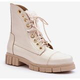 Kesi Women's leather boots with fur, light beige Lewski 3296 | shoptok.hr