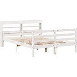 VidaXL Posteljni okvir z vzglavjem bel 135x190 cm trdna borovina Slike