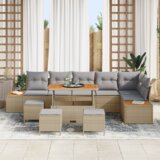 vidaXL 10 delni vrtni kavč set z blazinami Bež Poli ratan Acacia | Shoptok.si