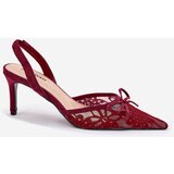 Boto Lace High Heels With Open Back Burgundy Annivirae | Shoptok.si