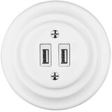  Bohemia-Design - Porcelanska retro USB utičnica za napajanje sa ramom, 2x USB-A, bela | Eponuda.com
