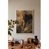 Wallxpert uramljena slika 115254, leopard na steni među zlatnim cvetovima, 30 x 40 cm, beli ram | Eponuda.com