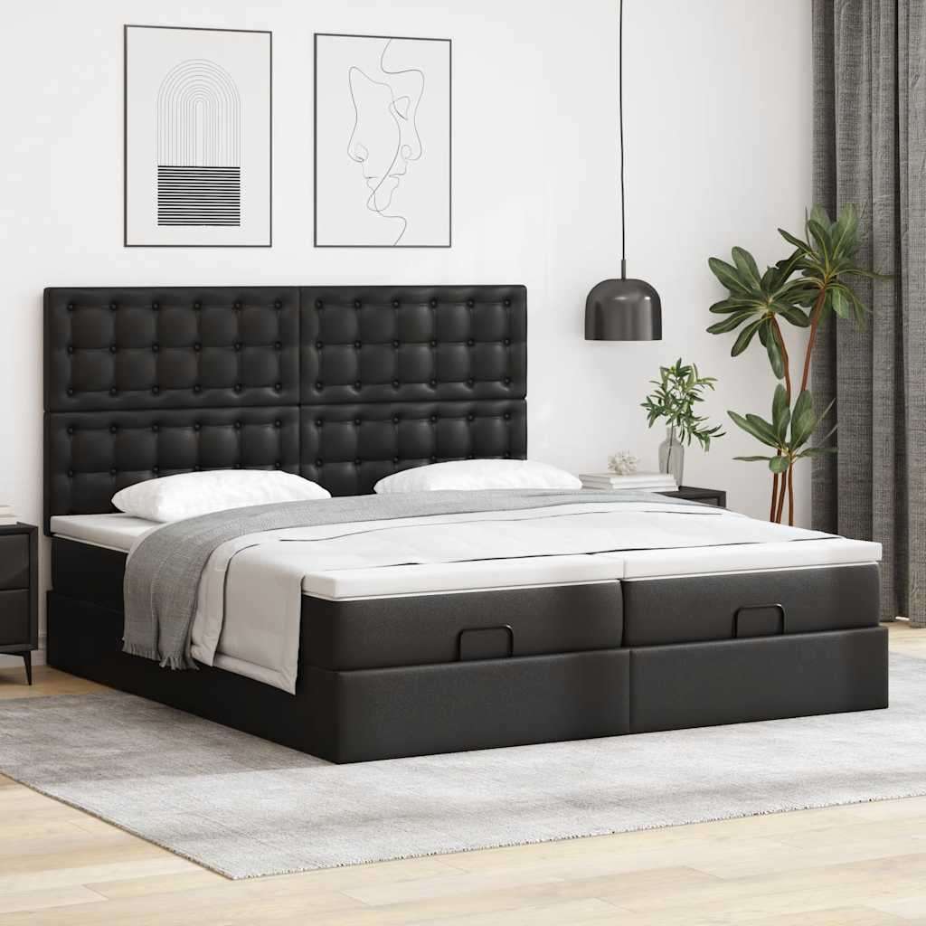 vidaXL Otomanski posteljni okvir z vzmetnicami črn 200x200cm um. usnje | Shoptok.si