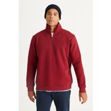 AC&Co / Altınyıldız Classics Men's Claret Red Standard Fit Normal Cut, Inner Fleece, Bato Collar Cotton Sweatshirt. Cene