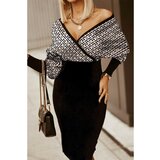 Fenzy Elegantna Midi Haljina S Geometrijskim Uzorkom I Izrezom Sonda, Crna cijene