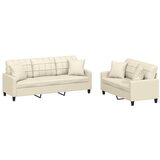 Maison Chic Sedežna garnitura - kavč z vzglavniki 2-delna krem umetno usnje, (21729113) | Shoptok.si