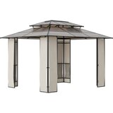 Outsunny Vrtni gazebo 3,65x3m z dvonivojsko streho iz polikarbonata, jekleni in aluminijasti okvir, rjav, (20744480) Cene