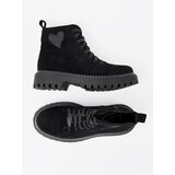 Shelvt Black lace-up ankle boots with a sparkling heart | shoptok.hr