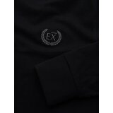 Ombre Men's cotton longsleeve with striped U neckline and embroidery - black | ePonuda.com