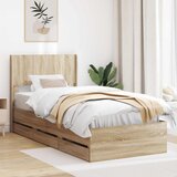  Krevetna konstrukcija s pohranom i uzglavljem Hrast sonoma Smeđa 90 x 200 cm | Shoptok.si