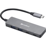 Sandberg USB-C hub razdelilnik, 4-v-1 2x USB-A, 2x USB-C, (5000117598) | Shoptok.si