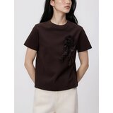 Reserved Majica kratkih rukava s cvjetnom aplikacijom - tamnosmeđe | shoptok.hr