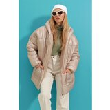 Trend Alaçatı Stili Women's Stone Hooded Outer Pocket Puffer Fashion Oversize Down Jacket Cene