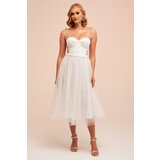Carmen Ecru Tulle Strap Starry Princess Midi Wedding Dress Cene