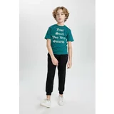 Defacto Boy Slogan Printed Short Sleeve T-Shirt Sweatpants 2 Piece Set