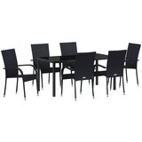 vidaXL set za objedovanje u vrtu od 7 dijelova, crni poli ratan | shoptok.hr