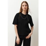 Trendyol Black 100% Cotton Relaxed Chain Detail Knitted T-Shirt cene