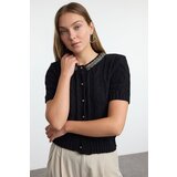 Trendyol Black Crop 100% Cotton Crew Neck Beaded Detailed Hair Knitted Sweater Cardigan | ePonuda.com