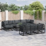 vidaXL Sjedeća garnitura za vrt 11 pcs Crna 70 x 70 x 32 cm Aluminij | shoptok.hr