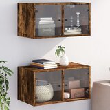 vidaXL Stenska omarica s steklenimi vrati 2 kosa hrast 68,5x37x35 cm | Shoptok.si